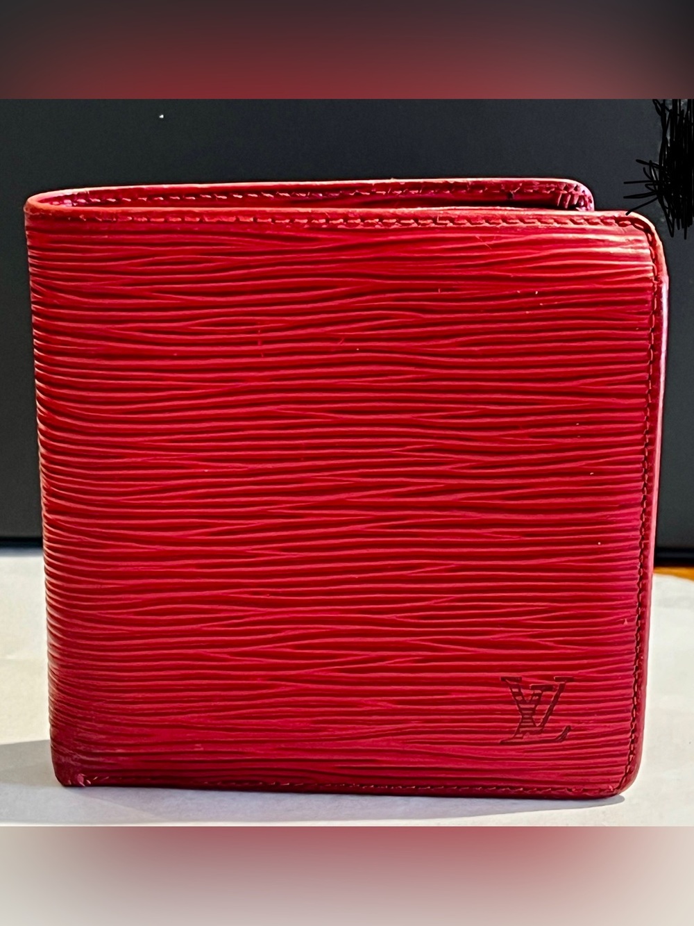 Louis Vuitton Red Epi Leather Bifold Wallet with Debossed LV
